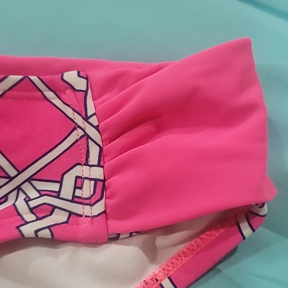 crown & ivy Pink and White Patterned Bandeau Bikini